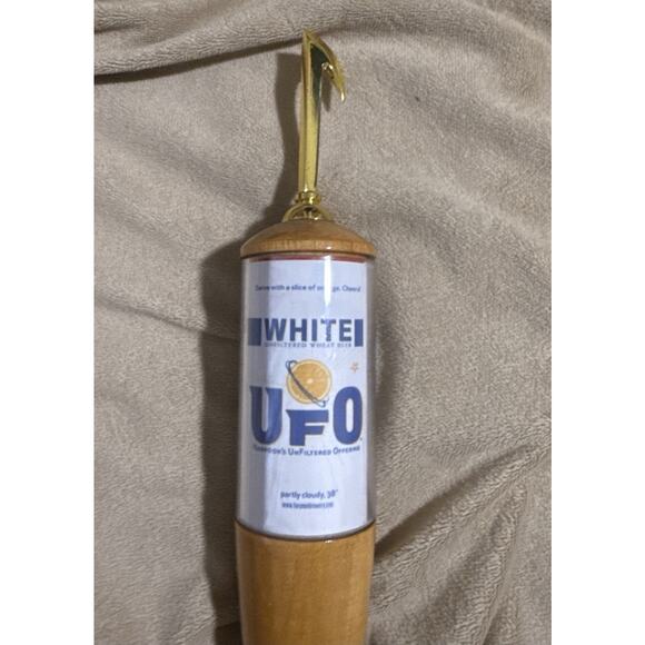 Harpoon UFO White & Octoberfest 11” Beer Tap Handle Wood Keg Kegerator Man Cave - Picture 5 of 8